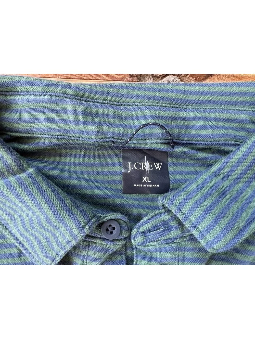 J.Crew Men's XL Performance Polo Classic Fit COOLMAX Blue Green Striped